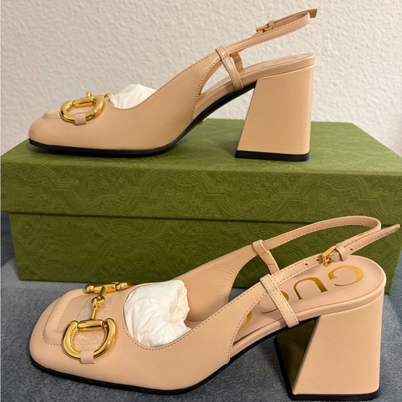 New Gucci Women’s Mid-heel Slingback with Horsebit Skin Rose Size 34.5 US 4.5 - Picture 4 of 8
